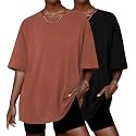 Ekouaer 2 Pack Womens Tops Short Sleeve Oversized T Shirts Casual Clothes