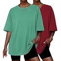 Ekouaer 2 Pack Womens Tops Short Sleeve Oversized T Shirts Casual Clothes