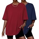 Ekouaer 2 Pack Womens Tops Short Sleeve Oversized T Shirts Casual Clothes