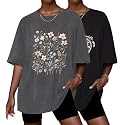 Ekouaer 2 Pack Womens Tops Short Sleeve Oversized T Shirts Casual Clothes