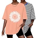 Ekouaer 2 Pack Womens Tops Short Sleeve Oversized T Shirts Casual Clothes