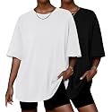 Ekouaer 2 Pack Womens Tops Short Sleeve Oversized T Shirts Casual Clothes