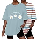 Ekouaer 2 Pack Womens Tops Short Sleeve Oversized T Shirts Casual Clothes