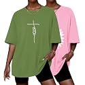 Ekouaer 2 Pack Womens Tops Short Sleeve Oversized T Shirts Casual Clothes