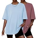 Ekouaer 2 Pack Womens Tops Short Sleeve Oversized T Shirts Casual Clothes