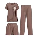 Ekouaer 3 PCS Maternity Nursing Pajamas Set Postpartum Breastfeeding PJS