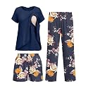 Ekouaer 3 PCS Maternity Nursing Pajamas Set Postpartum Breastfeeding PJS