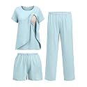 Ekouaer 3 PCS Maternity Nursing Pajamas Set Postpartum Breastfeeding PJS
