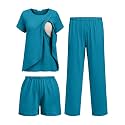 Ekouaer 3 PCS Maternity Nursing Pajamas Set Postpartum Breastfeeding PJS