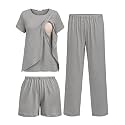 Ekouaer 3 PCS Maternity Nursing Pajamas Set Postpartum Breastfeeding PJS