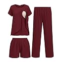 Ekouaer 3 PCS Maternity Nursing Pajamas Set Postpartum Breastfeeding PJS
