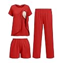 Ekouaer 3 PCS Maternity Nursing Pajamas Set Postpartum Breastfeeding PJS