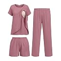 Ekouaer 3 PCS Maternity Nursing Pajamas Set Postpartum Breastfeeding PJS