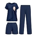 Ekouaer 3 PCS Maternity Nursing Pajamas Set Postpartum Breastfeeding PJS