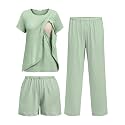 Ekouaer 3 PCS Maternity Nursing Pajamas Set Postpartum Breastfeeding PJS