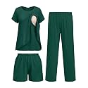Ekouaer 3 PCS Maternity Nursing Pajamas Set Postpartum Breastfeeding PJS
