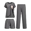 Ekouaer 3 PCS Maternity Nursing Pajamas Set Postpartum Breastfeeding PJS