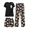 Ekouaer 3 PCS Maternity Nursing Pajamas Set Postpartum Breastfeeding PJS