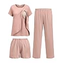 Ekouaer 3 PCS Maternity Nursing Pajamas Set Postpartum Breastfeeding PJS