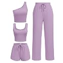 Ekouaer 4 Piece Sets for Women Casual Lounge Sets Summer Vacation Outfits