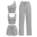 Ekouaer 4 Piece Sets for Women Casual Lounge Sets Summer Vacation Outfits