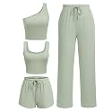 Ekouaer 4 Piece Sets for Women Casual Lounge Sets Summer Vacation Outfits