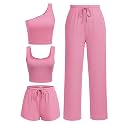 Ekouaer 4 Piece Sets for Women Casual Lounge Sets Summer Vacation Outfits