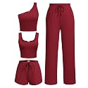 Ekouaer 4 Piece Sets for Women Casual Lounge Sets Summer Vacation Outfits