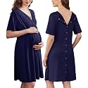 Ekouaer Labor and Delivery Gown for Hospital V Neck Maternity Nursing Dress