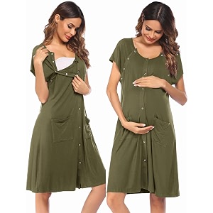 Ekouaer Labor Delivery Gown Nursing Braeastfeeding Dress