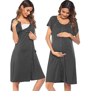 Ekouaer Labor Delivery Gown Nursing Braeastfeeding Dress