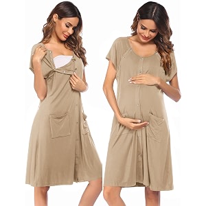 Ekouaer Labor Delivery Gown Nursing Braeastfeeding Dress