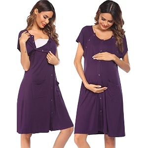 Ekouaer Labor Delivery Gown Nursing Braeastfeeding Dress