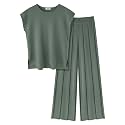 Ekouaer Lounge Sets for Women Two Piece Outfits Knit Cap Sleeve Tops Wide Leg Pleated Pants Casual Dressy Sweater Sets