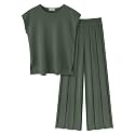 Ekouaer Lounge Sets for Women Two Piece Outfits Knit Cap Sleeve Tops Wide Leg Pleated Pants Casual Dressy Sweater Sets