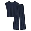 Ekouaer Lounge Sets for Women Two Piece Outfits Knit Cap Sleeve Tops Wide Leg Pleated Pants Casual Dressy Sweater Sets