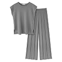 Ekouaer Lounge Sets for Women Two Piece Outfits Knit Cap Sleeve Tops Wide Leg Pleated Pants Casual Dressy Sweater Sets