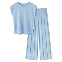Ekouaer Lounge Sets for Women Two Piece Outfits Knit Cap Sleeve Tops Wide Leg Pleated Pants Casual Dressy Sweater Sets