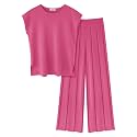 Ekouaer Lounge Sets for Women Two Piece Outfits Knit Cap Sleeve Tops Wide Leg Pleated Pants Casual Dressy Sweater Sets