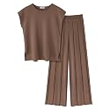 Ekouaer Lounge Sets for Women Two Piece Outfits Knit Cap Sleeve Tops Wide Leg Pleated Pants Casual Dressy Sweater Sets