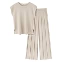 Ekouaer Lounge Sets for Women Two Piece Outfits Knit Cap Sleeve Tops Wide Leg Pleated Pants Casual Dressy Sweater Sets