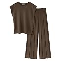 Ekouaer Lounge Sets for Women Two Piece Outfits Knit Cap Sleeve Tops Wide Leg Pleated Pants Casual Dressy Sweater Sets