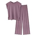 Ekouaer Lounge Sets for Women Two Piece Outfits Knit Cap Sleeve Tops Wide Leg Pleated Pants Casual Dressy Sweater Sets