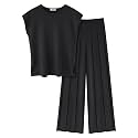Ekouaer Lounge Sets for Women Two Piece Outfits Knit Cap Sleeve Tops Wide Leg Pleated Pants Casual Dressy Sweater Sets
