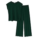Ekouaer Lounge Sets for Women Two Piece Outfits Knit Cap Sleeve Tops Wide Leg Pleated Pants Casual Dressy Sweater Sets