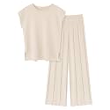 Ekouaer Lounge Sets for Women Two Piece Outfits Knit Cap Sleeve Tops Wide Leg Pleated Pants Casual Dressy Sweater Sets