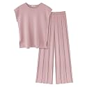 Ekouaer Lounge Sets for Women Two Piece Outfits Knit Cap Sleeve Tops Wide Leg Pleated Pants Casual Dressy Sweater Sets