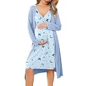 Ekouaer Maternity Nursing Gown and Robe Set Labor Delivery Nightgowns