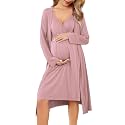 Ekouaer Maternity Nursing Gown and Robe Set Labor Delivery Nightgowns
