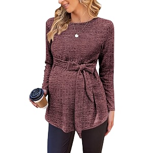 Ekouaer Maternity Shirts Ribbed Long Sleeve Pregnancy